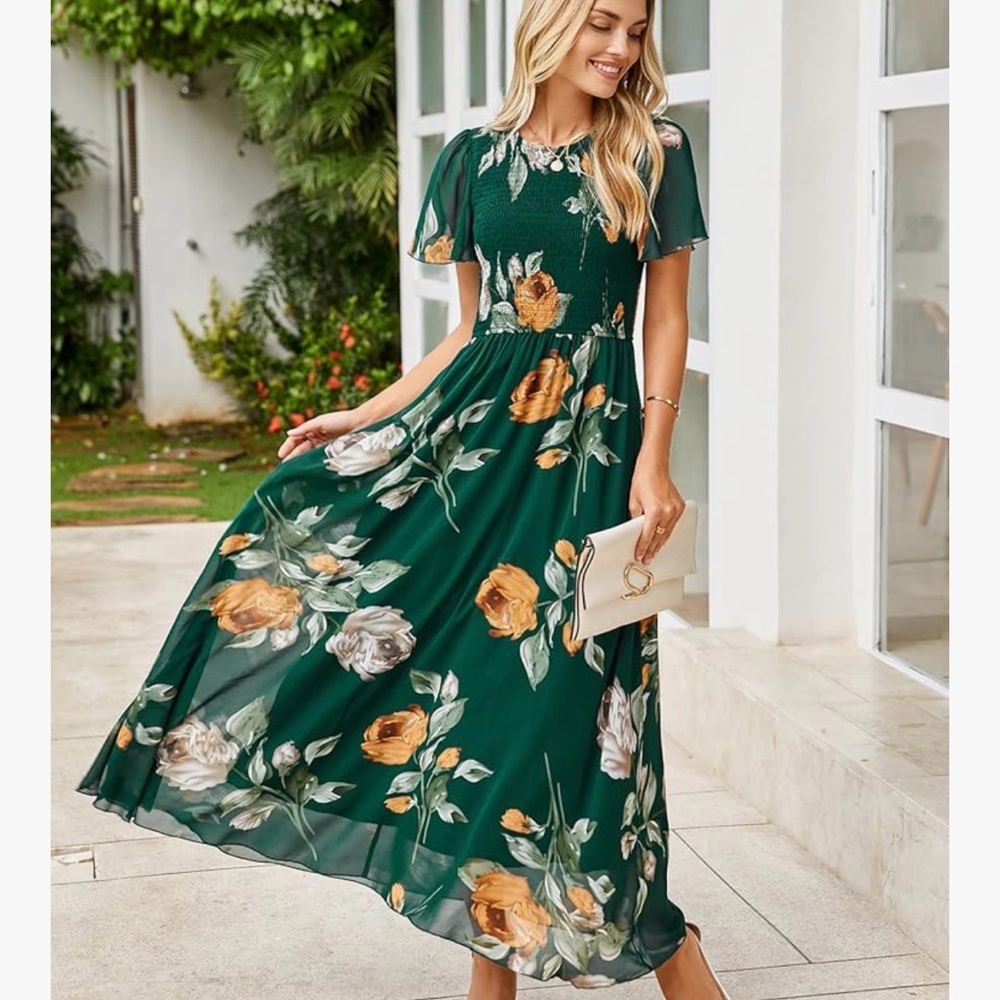 Simplee Apparel Green Floral Maxi Dress